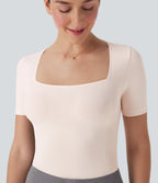 Seamless Flow Smoothing Square Neck Adjustable Leg Straps Work Bodysuit-Easy Peezy