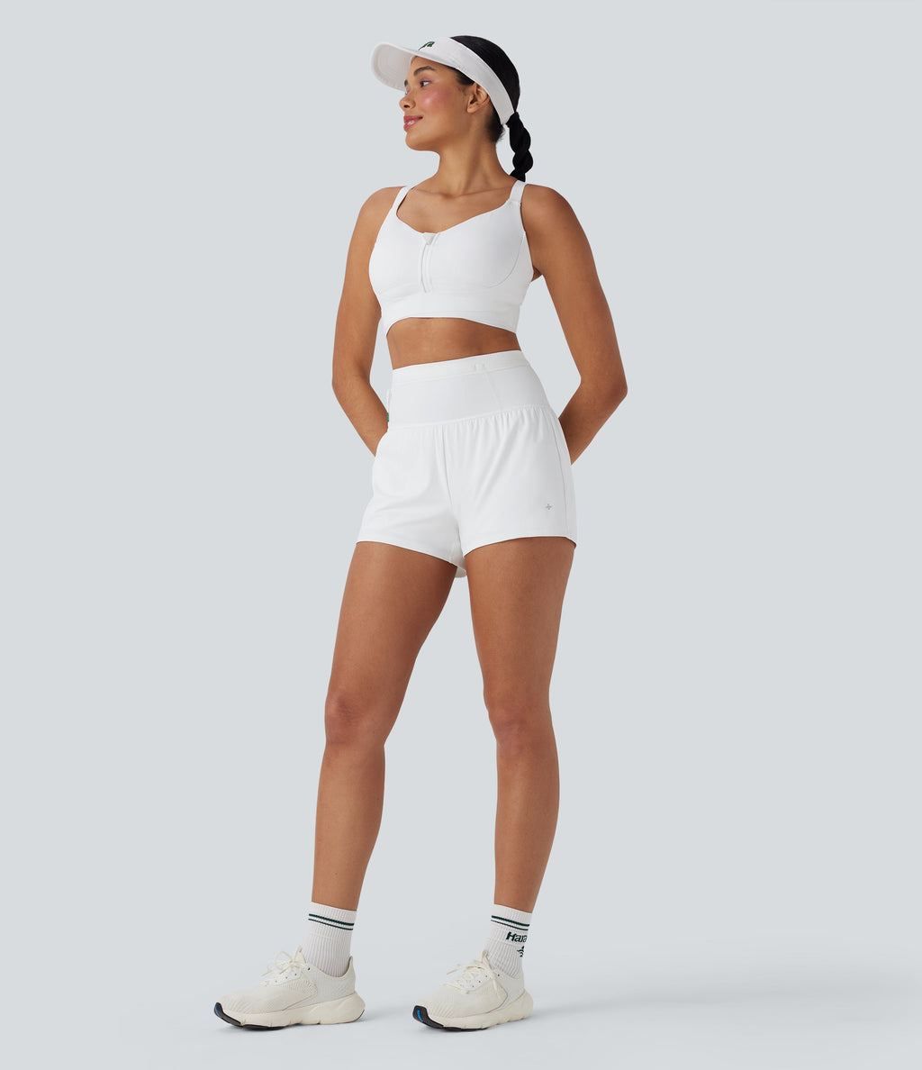 SpeedWaveTM High Waisted Contrast Mesh 2-in-1 Quick Dry Running Shorts with Pockets