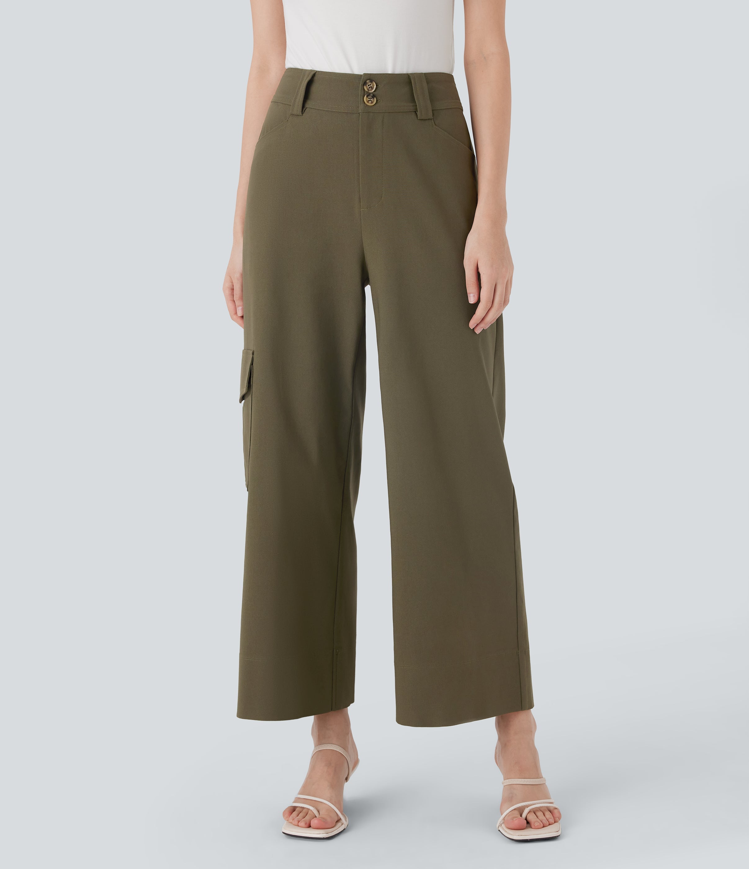 High Waisted Straight Leg Work Cargo Pants with Pockets