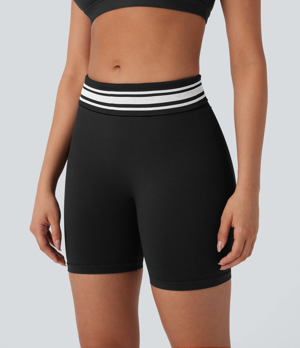 Seamless Flow Foldover High Waisted Color Block Workout Biker Shorts