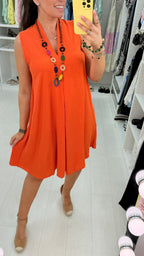 Ebby Plain V Neck loose Fit Necklace Dress