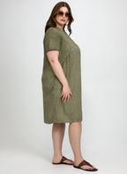 Linen-Blend Pocket Dress