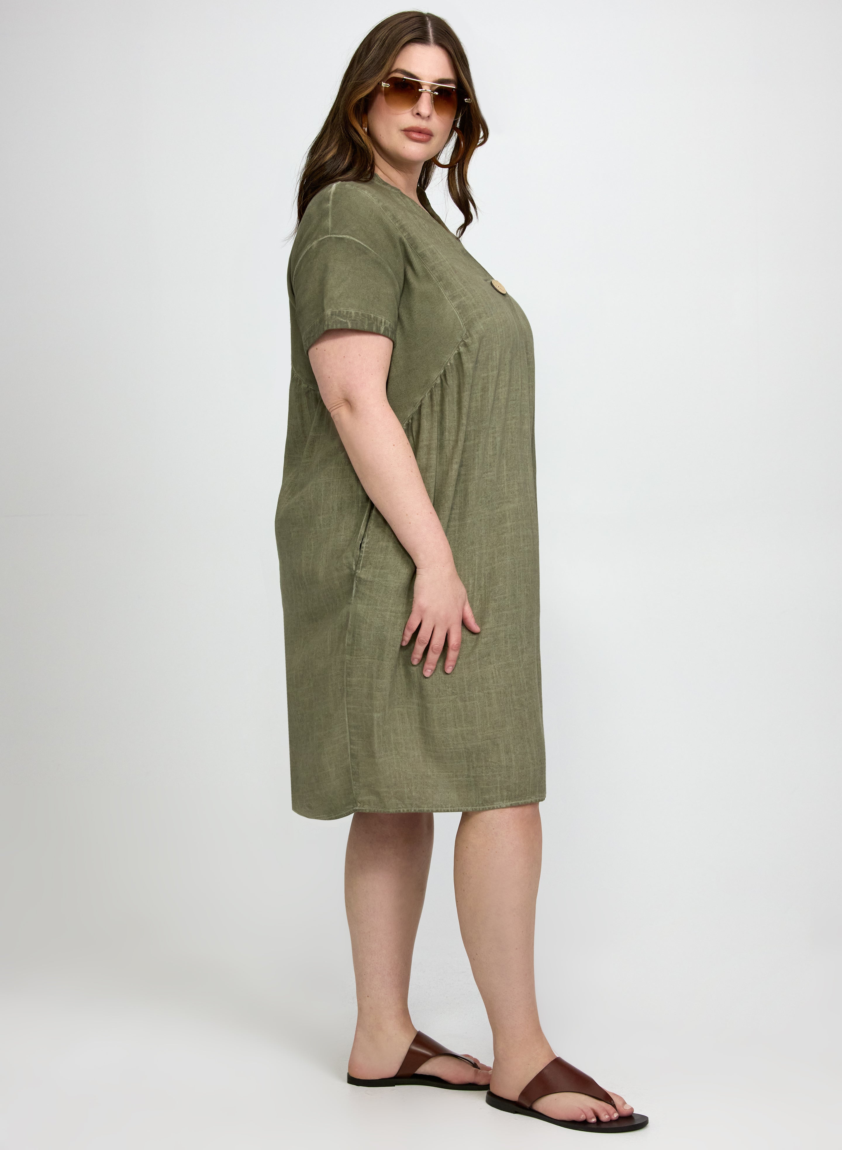 Linen-Blend Pocket Dress
