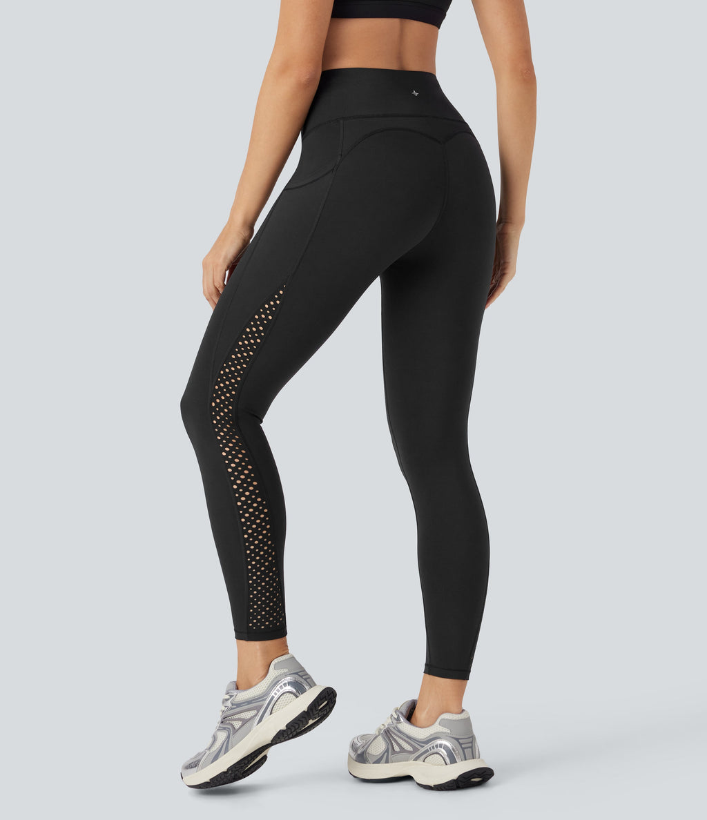 UltraSculptTM Cool Quick Dry SoCinched High Waisted Tummy Control Ventilation Perforated Yoga Leggings with Pockets-UPF50+