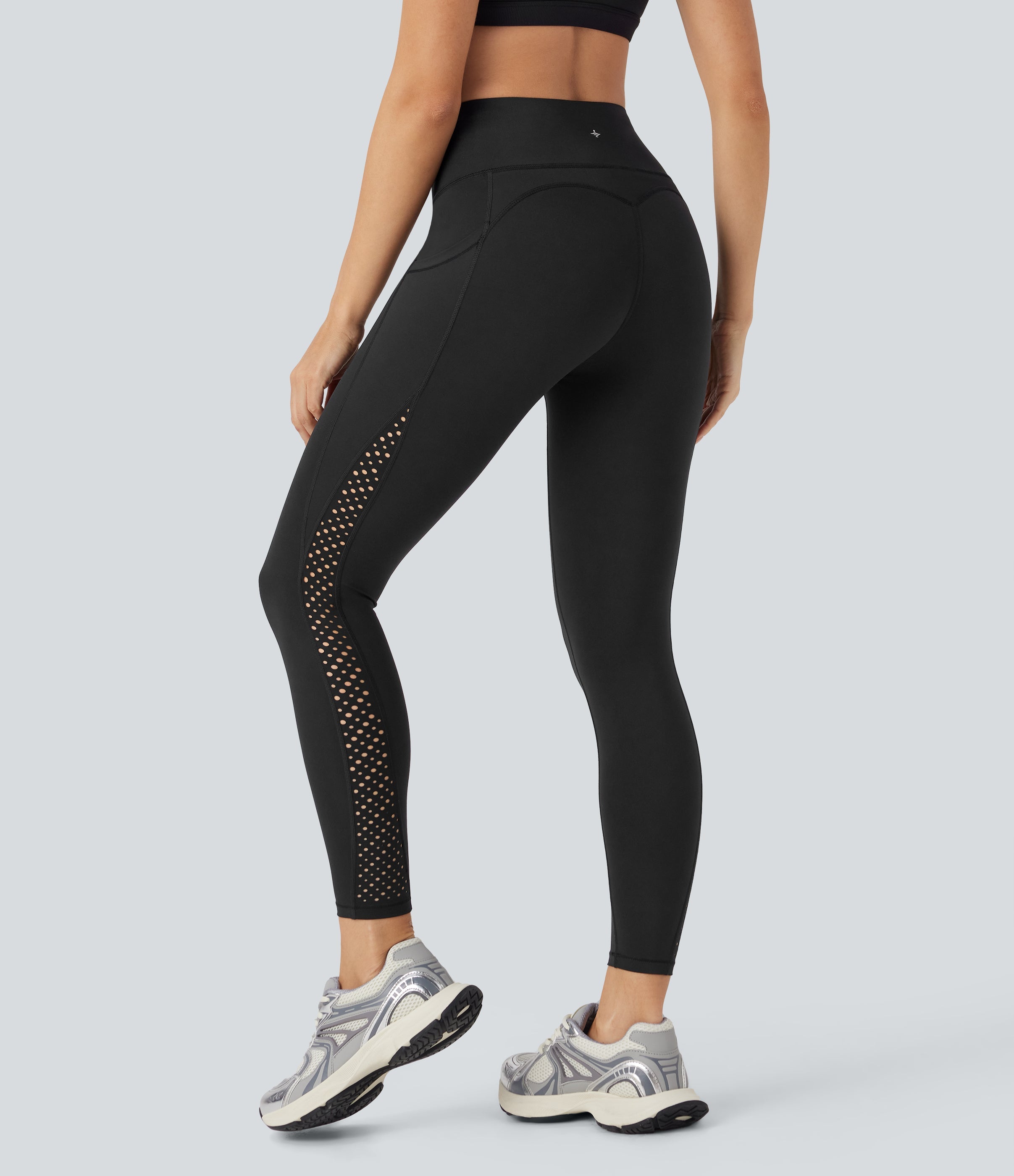UltraSculptTM Cool Quick Dry SoCinched High Waisted Tummy Control Ventilation Perforated Yoga Leggings with Pockets-UPF50+