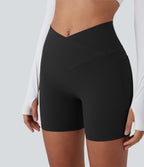 UltraSculptTM High Waisted Crossover Tummy Control Butt Lifting Yoga Biker Shorts 5'' with Pockets