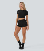Seamless Flow High Waisted Lettuce Trim Lounge Shorts 2.5''