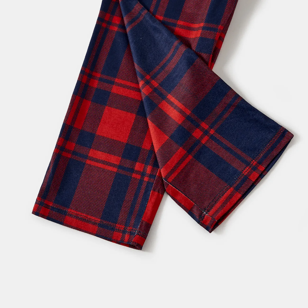 "2025 Christmas Crew" Text and Santa Hat Prints Blue Long Sleeves Top with Red and Blue Plaid Pants Christmas Matching Pajamas