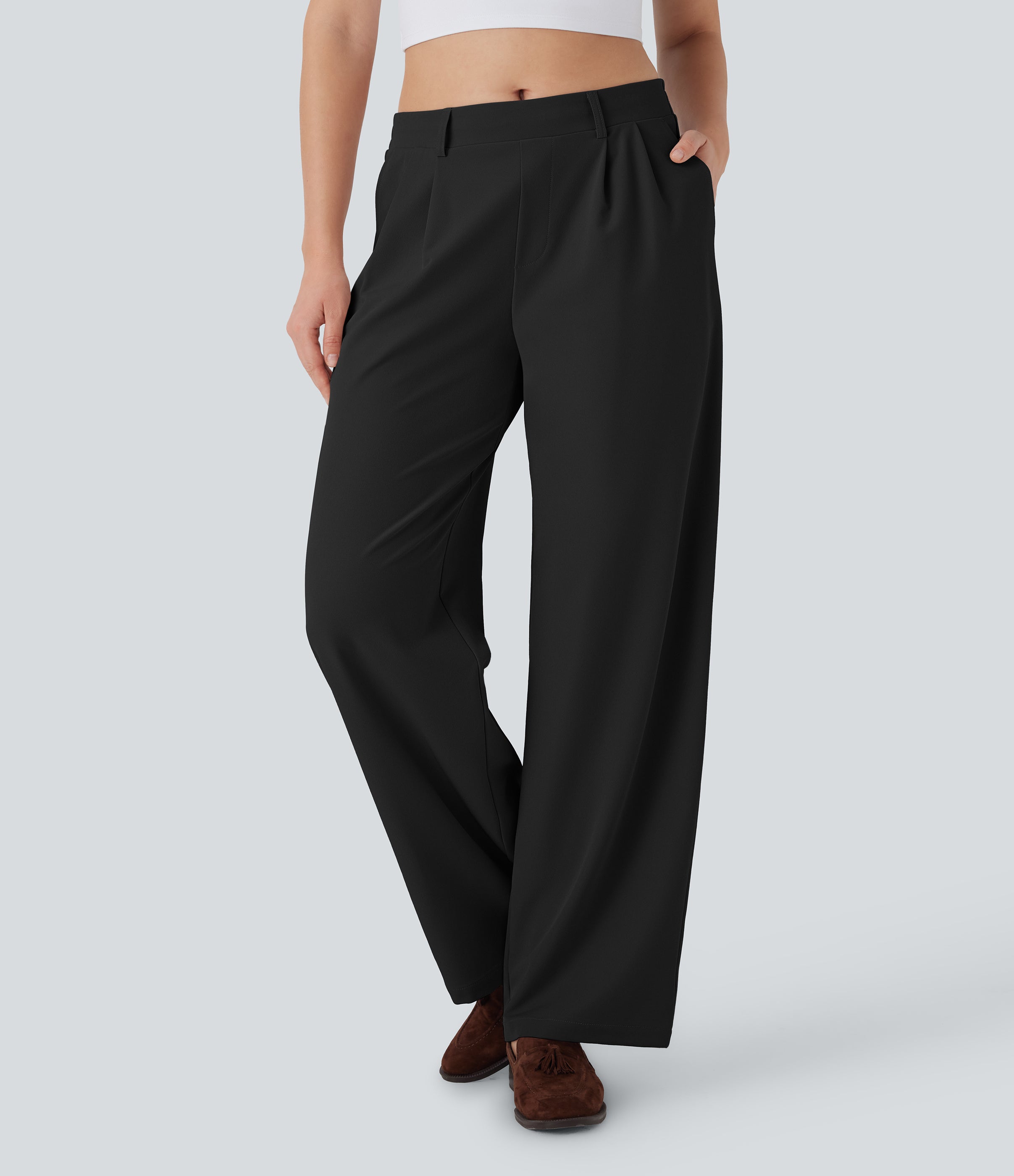 Quick Dry Low Rise Inside Drawstring Straight Leg Casual Pants with Pockets-UPF 40+