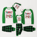 Green Raglan Top Green Plaid Christmas Pajamas Set With "FAMILY Christmas 2025" and Christmas Pattern Print