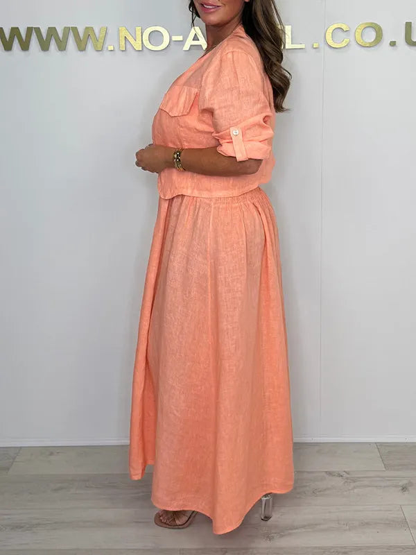 CLEARANCE🔥 Linen Smocked Dress With Over Jacket Two-piece Set