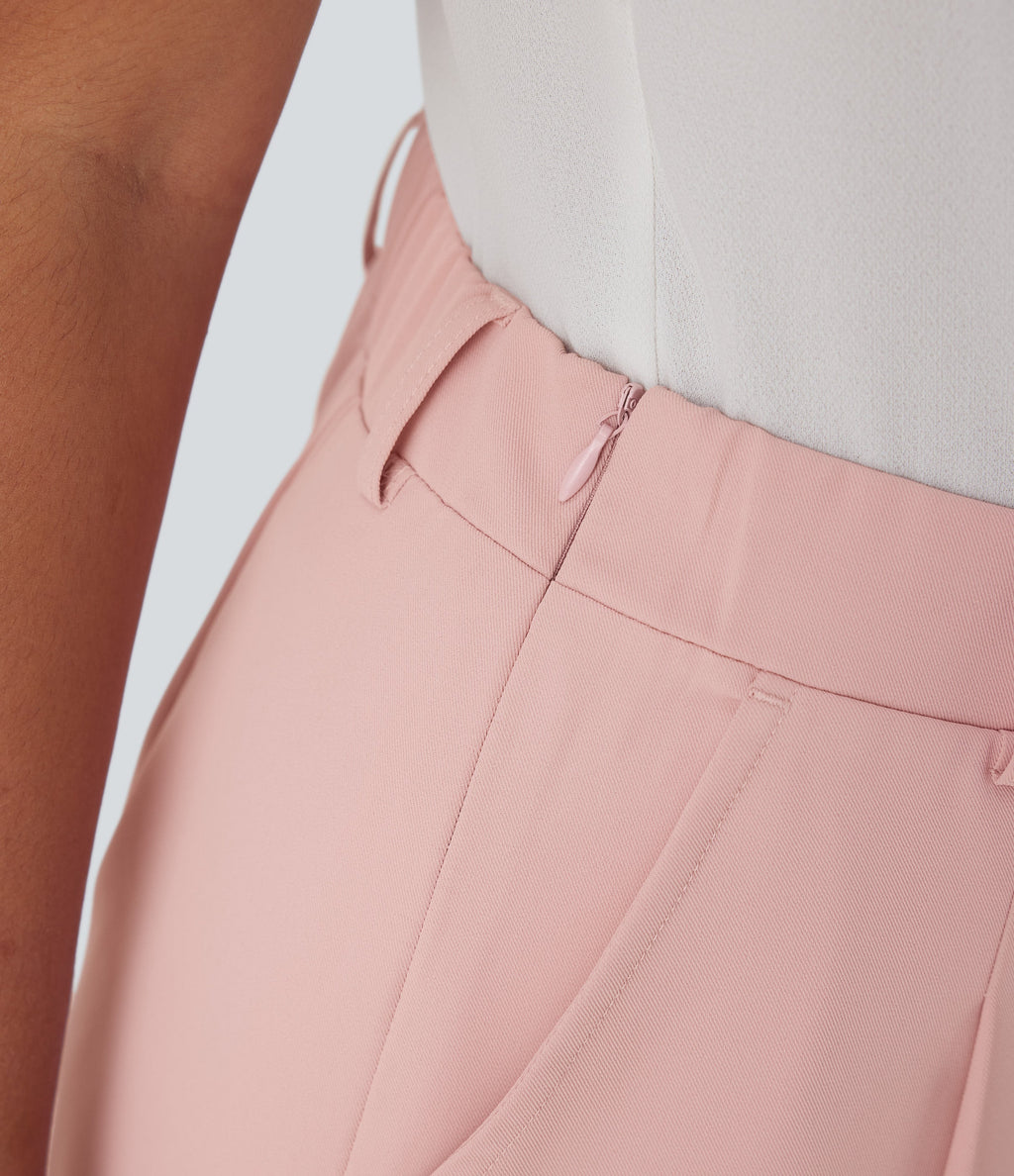 High Waisted Belted Wide Leg Cropped Work Pants with Pockets