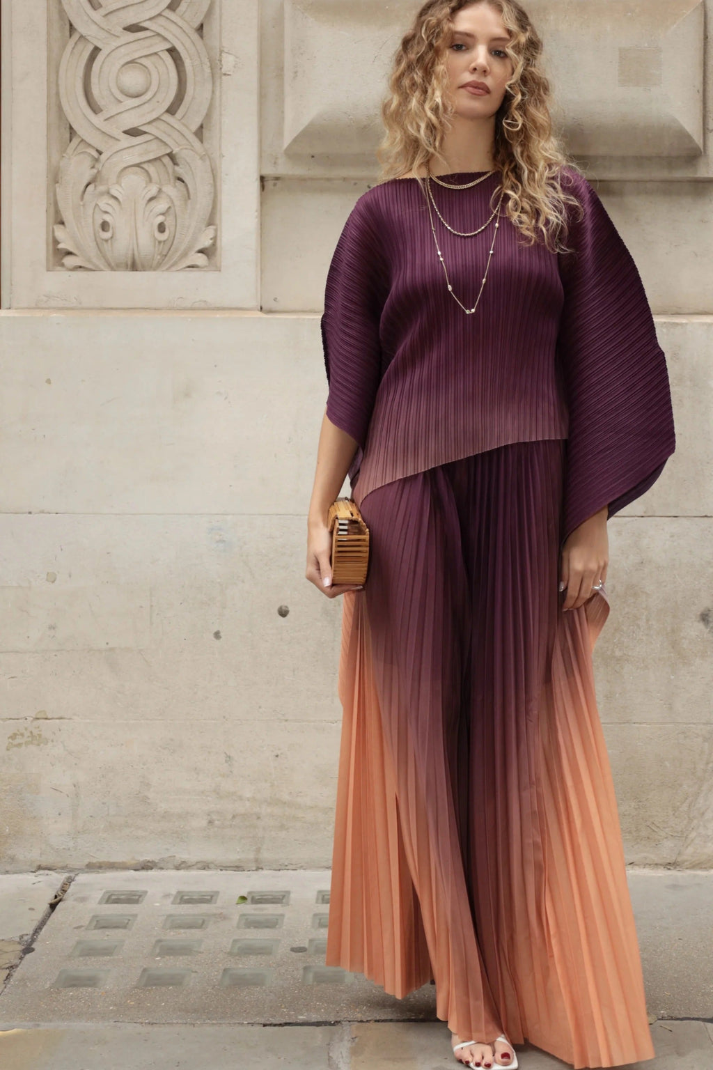 Full Pleated Tie Dye Color Top And Trousers