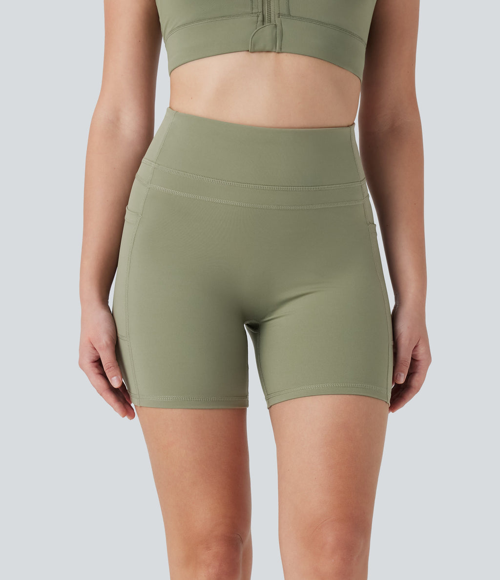 High Waisted Training Biker Shorts 5'' with Pockets