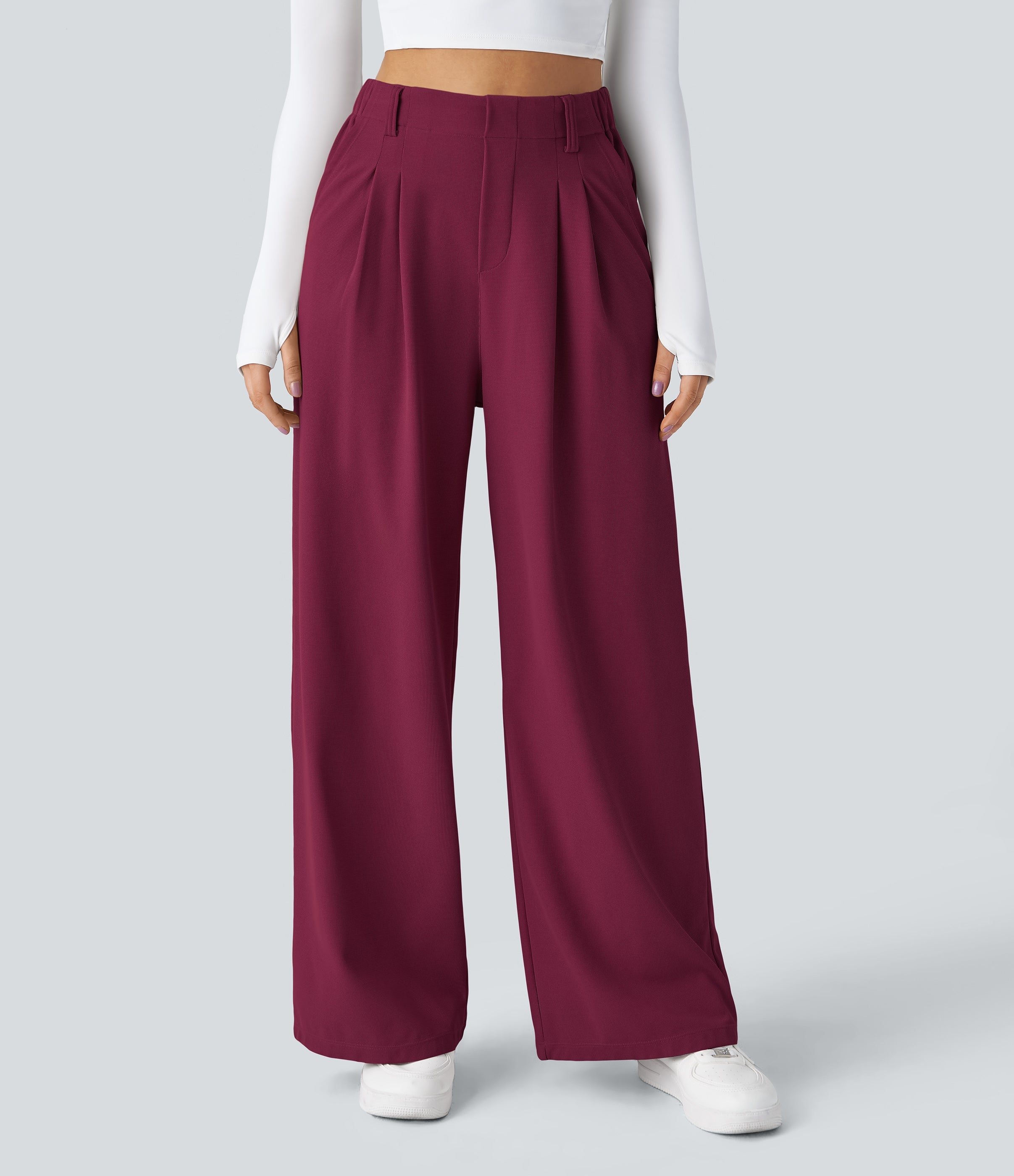 FlexTM High Waisted Side Pocket Wide Leg Waffle Work Pants