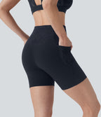 UltraSculptTM SoCinched High Waisted Tummy Control Contrast Lace Training Biker Shorts 5'' with Pockets