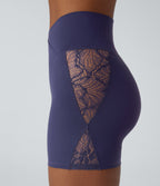 SoftlyZeroTM High Waisted Crossover Contrast Lace Built-in Underwear Yoga Biker Shorts 5'' with Pocket-UPF50+