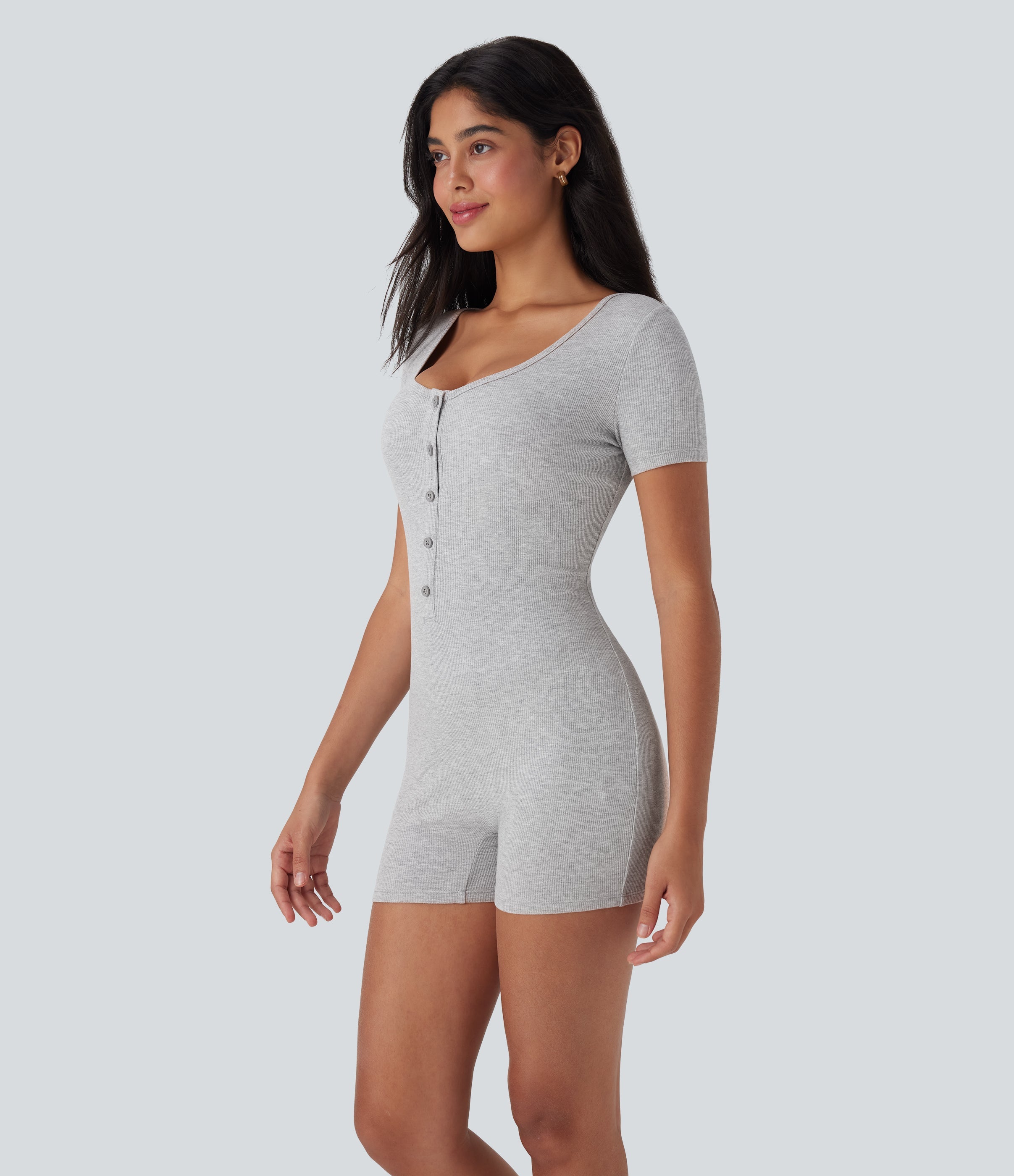 Henley Neck Short Sleeve Casual Romper