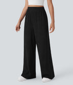 High Waisted Straight Leg Crinkle Casual Pants with Pockets