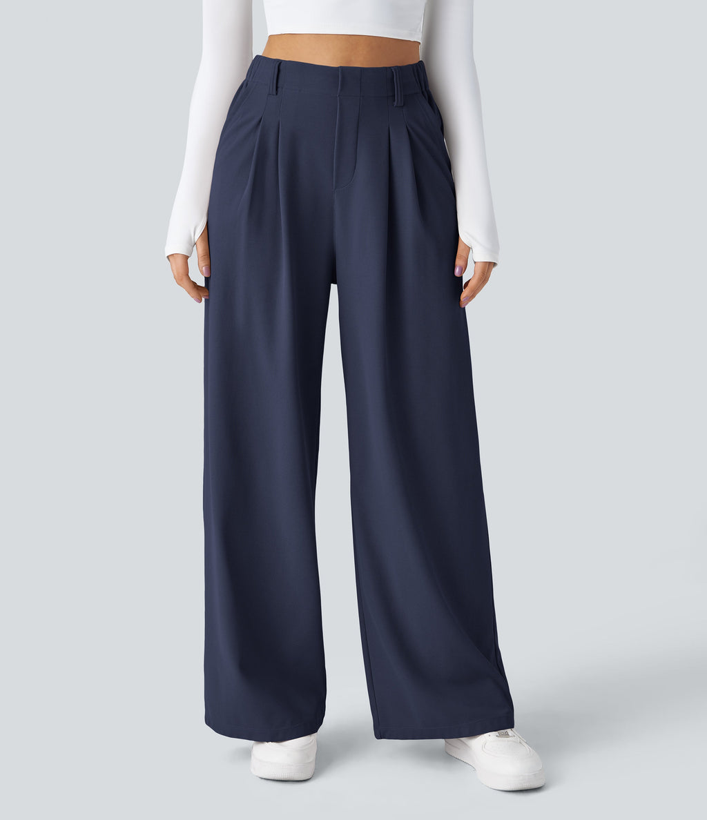 FlexTM High Waisted Side Pocket Wide Leg Waffle Work Pants