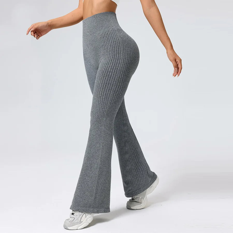 Breathable Flared Trousers Yoga-to-Street Chic Athleisure Fitness Pants Trendy Women's High-Waisted Yoga Gym Wear 4-Way Stretch