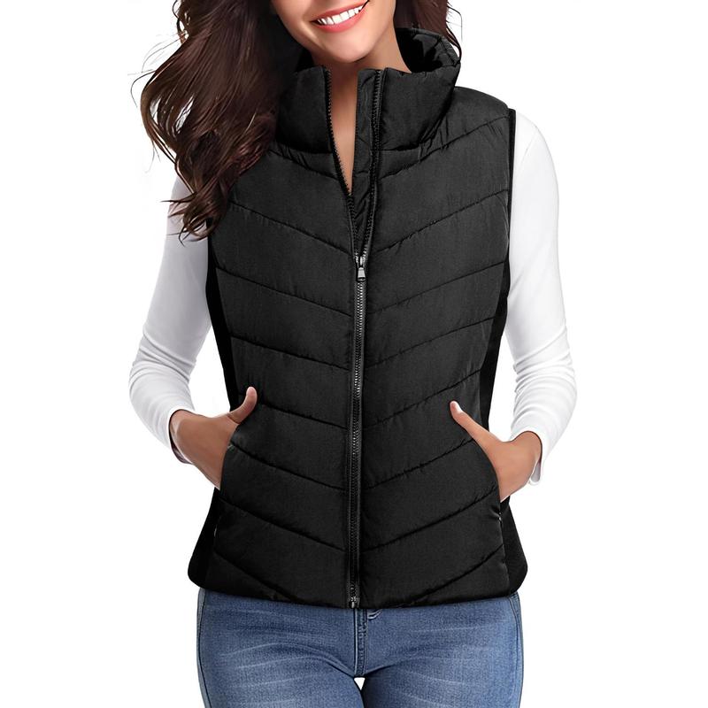Puffer Vest Women Sleeveless Zip Up Outerwear Stand Collar Quilted Vest