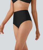 High Waisted Tummy Control Sheen Bikini Bottom Swimsuit with Pockets