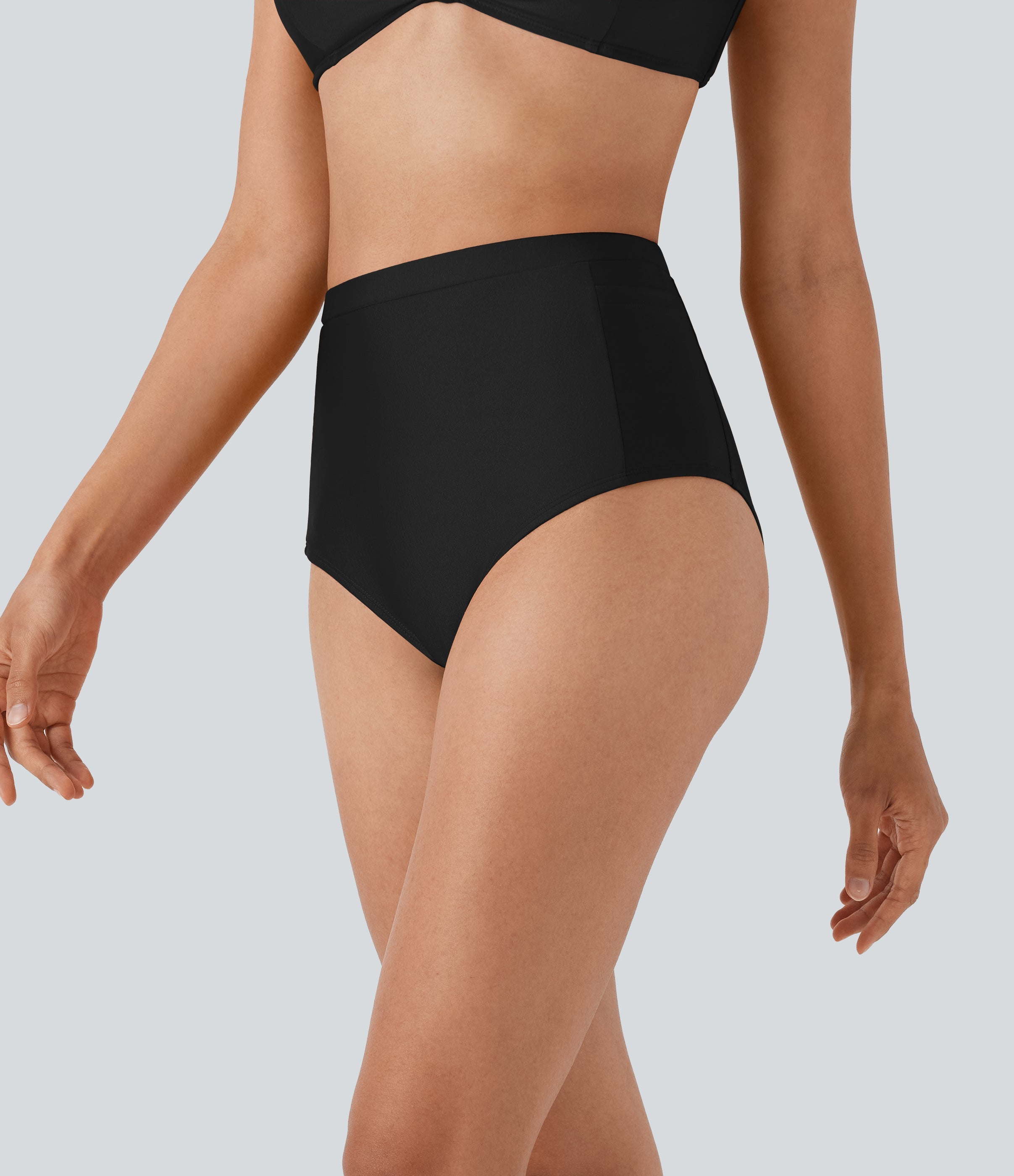 High Waisted Tummy Control Sheen Bikini Bottom Swimsuit with Pockets