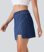 FlexTM High Waisted 2-in-1 Cool Touch Washed Denim Mini Tennis Skirt with Pocket