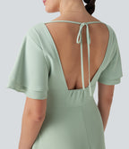 V Neck Short Sleeve Maxi Dress