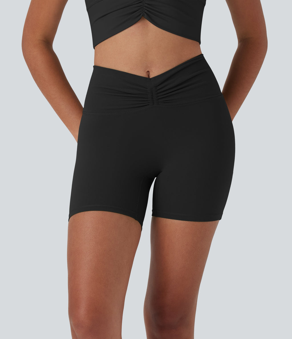 UltraSculptTM High Waisted Drawstring Ruched Yoga Biker Shorts 5'' with Pocket