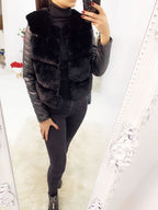 Berlin Black Faux Fur Faux Leather Sleeve Jacket
