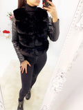 Berlin Black Faux Fur Faux Leather Sleeve Jacket