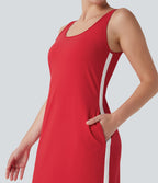 SoftlyZeroTM Airy Color Block Hem Cool Touch Workout Active Tank Dress with Pockets-UPF50+