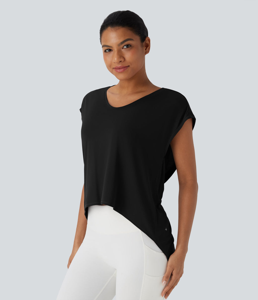 Crossover Asymmetric High-Low Hem Running Sports Top