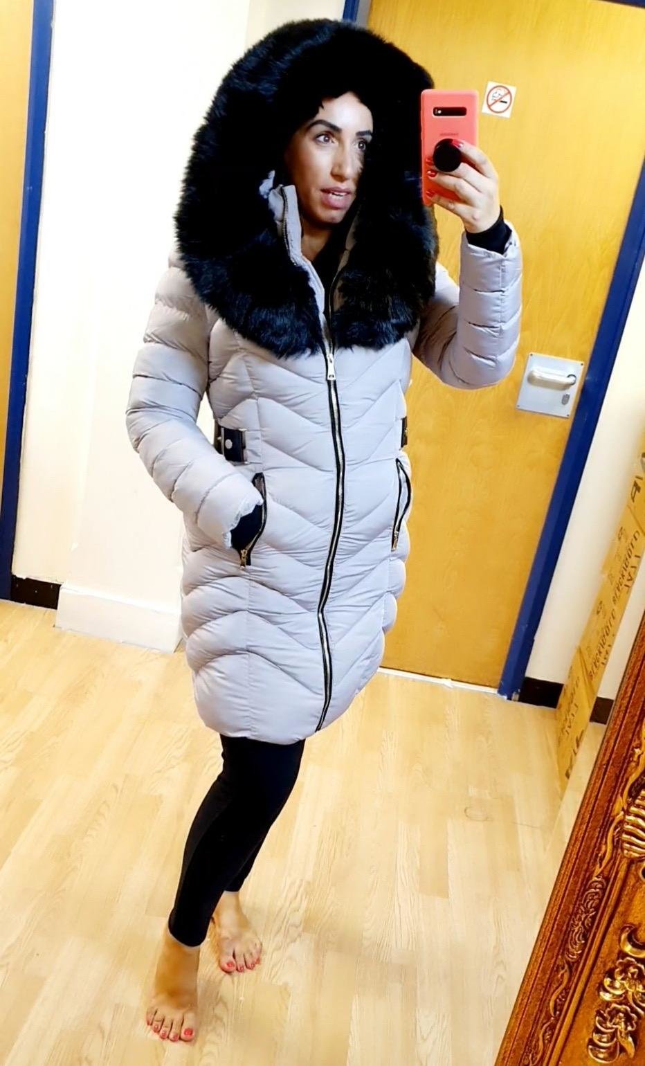 Lorna Grey Faux Fur Hooded Belt Coat