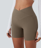 UltraSculptTM High Waisted Crossover Tummy Control Butt Lifting Yoga Biker Shorts 5'' with Pockets