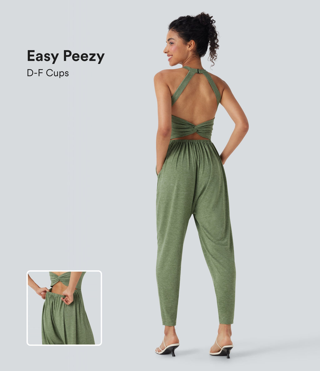 U Neck Harem Casual Jumpsuit with Pockets-Easy Peezy Edition-D/DD/DDD/F Cups