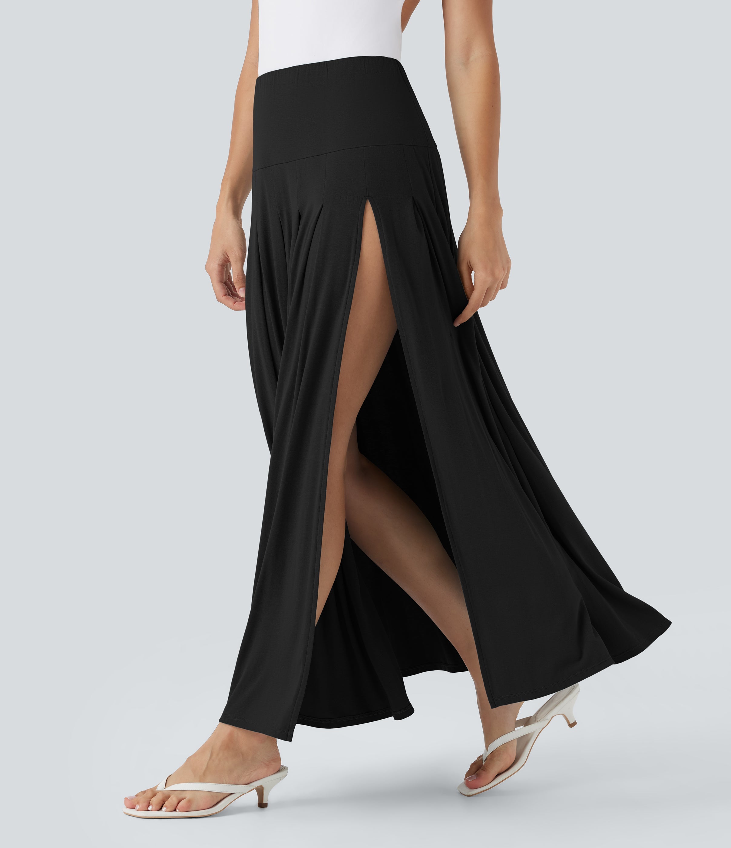 High Waisted Draped 2-in-1 Maxi Casual Skirt
