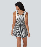 Pockets Stripe Waffle Overalls