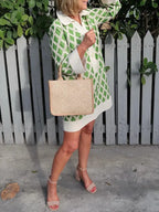 NEW🔥 Diamond Plaid Lace Cutout V Neck Shirt Dress
