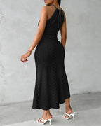 Halter Tie Criss Cross Front Knit Jacquard Textured Slit Dress Casual Hollow-out Draped Vacation Dress