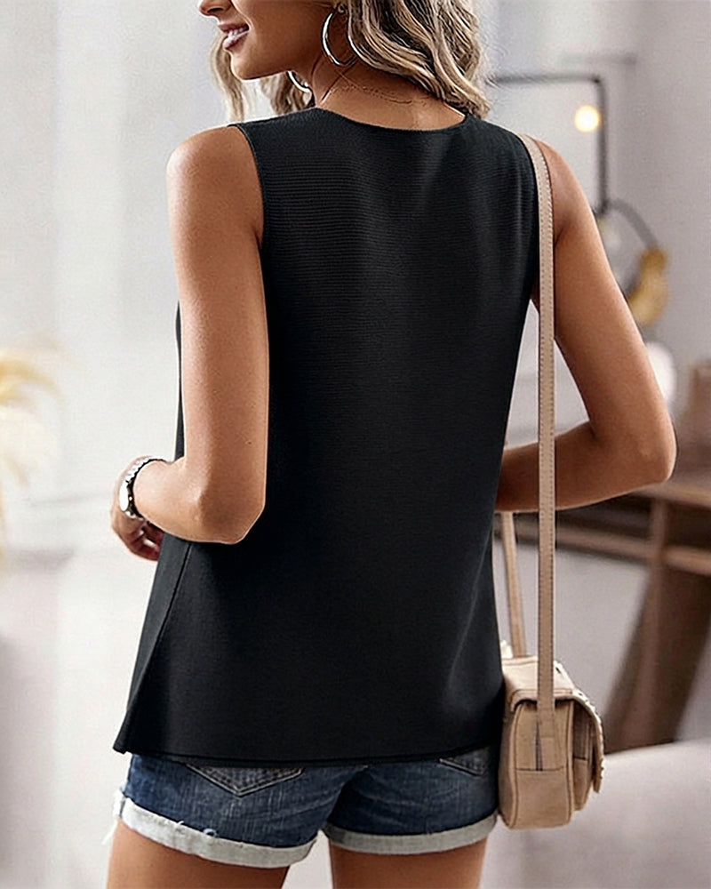 Women's Knit Tank Top Starfish Shell Gold Button Sleeveless Vest Beach Vacation Casual Top