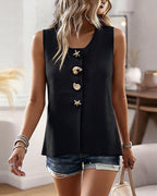 Women's Knit Tank Top Starfish Shell Gold Button Sleeveless Vest Beach Vacation Casual Top