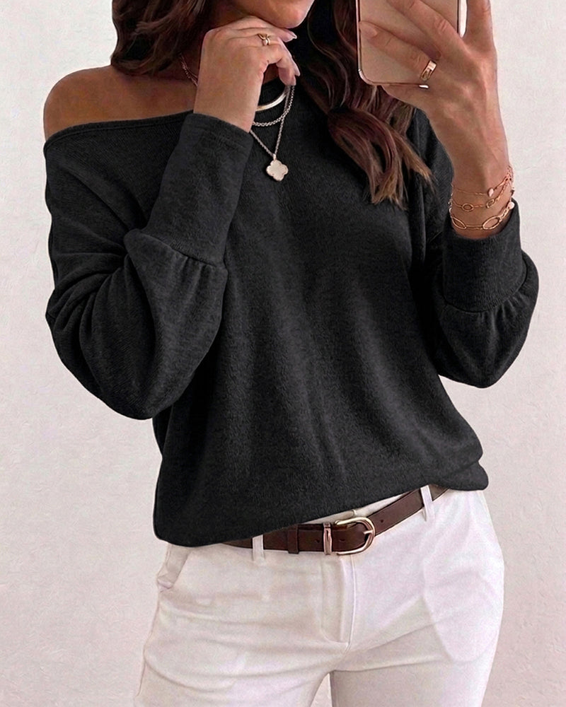 Women's Convertible Shoulder Batwing Sleeve Top Long Sleeve Loose Fit Casual Knit Tee