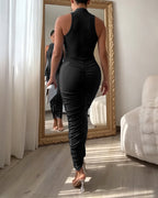 Women's Mock Neck Sleeveless Ruched Bodycon Dress Sexy Racerback Slit Slim Fit Party Dress
