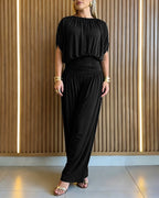 Women's Batwing Sleeve Jumpsuit High Waisted Ruched Wide Leg Overalls Elegant One Piece Outfit