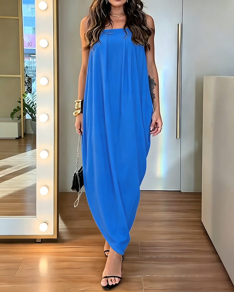 Women's Faux Two-Piece Dress Strapless Tube Dress Ruched Asymmetric Hem Dress with Detachable Clear Straps