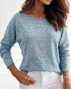 Women's Convertible Shoulder Batwing Sleeve Top Long Sleeve Loose Fit Casual Knit Tee
