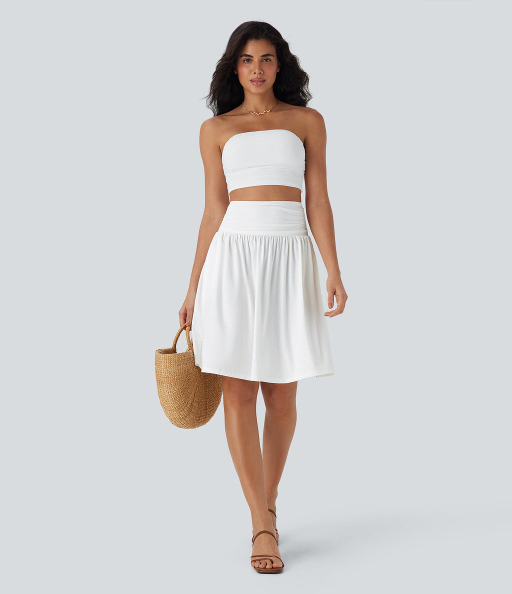 High Waisted Ruched Pocket Flowy Skirt